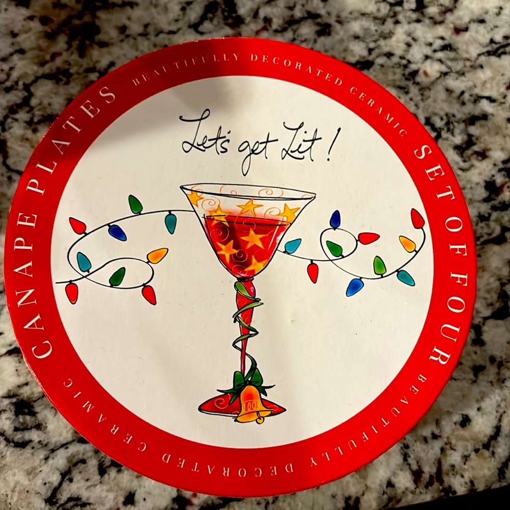 Holiday Cheer Appetizer Plates "Lets Get Lit" Christmas Certified Int. Set of 4